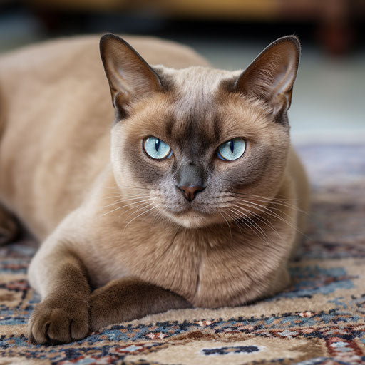 Burmese cat lying on a carpet