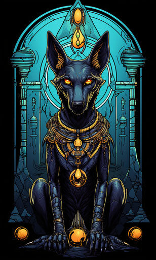 Egyptian objects with an Egyptian dog in a tattoo