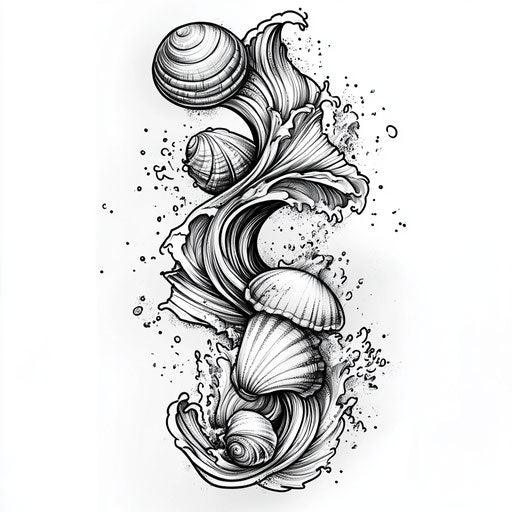 Tattoo sketch legs with ocean waves seashells