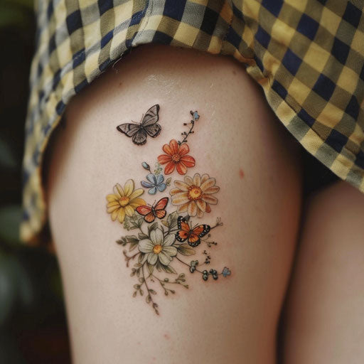 Delicate tattoos with flowers and butterflies