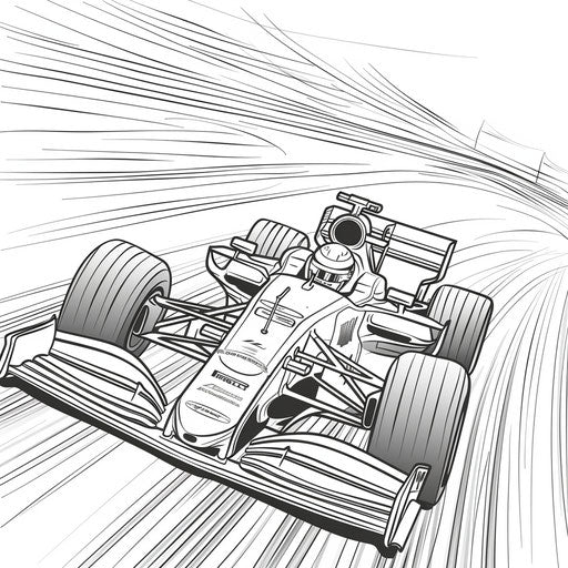 Speeding race car on track coloring page