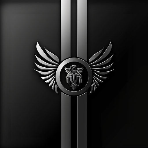 Luxury business logo with a silver and black color scheme, featuring a refined emblem