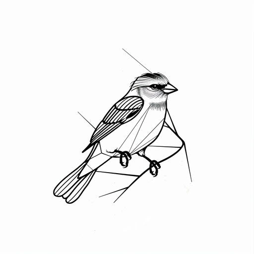 Minimalist line art sparrow tattoo design
