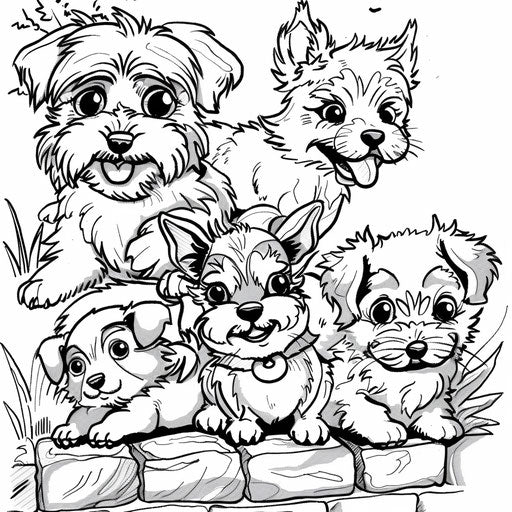 Humorous puppies in a whimsical scene