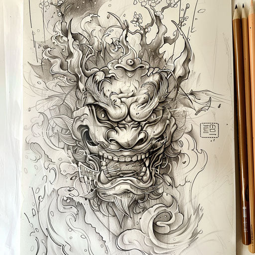 Japanese demon - Flat tattoo sketch