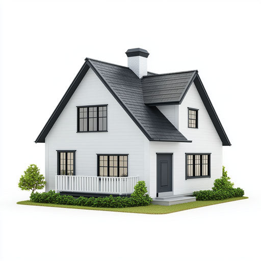 3D white house on flat white background, isolated clipart