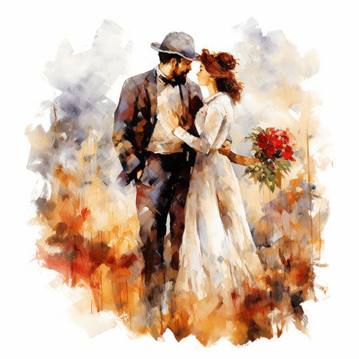 Couple clipart in the style of Impressionistic Art, on a white background