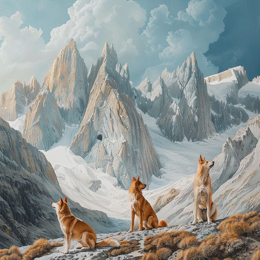 Dingoes in a majestic mountain range
