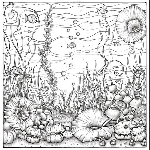 Whimsical underwater scene with sea anemones and corals