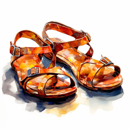 Sandals Clipart in the style of Oil painting, on a white background