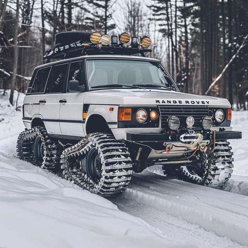 Exploring winter wonderland in 1995 Range Rover with snow tracks