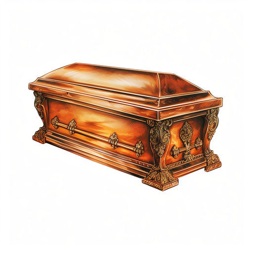 Coffin clipart in the style of Oil painting, on a white background