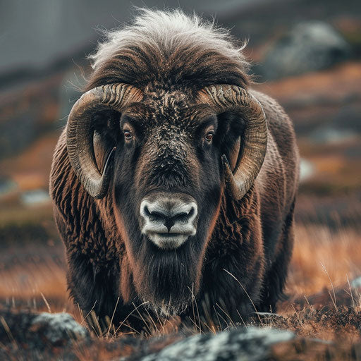 Wild musk ox displaying natural interactions