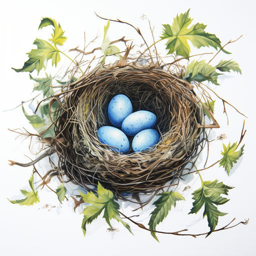 Illustration of nest in the style of Oil painting, on white background
