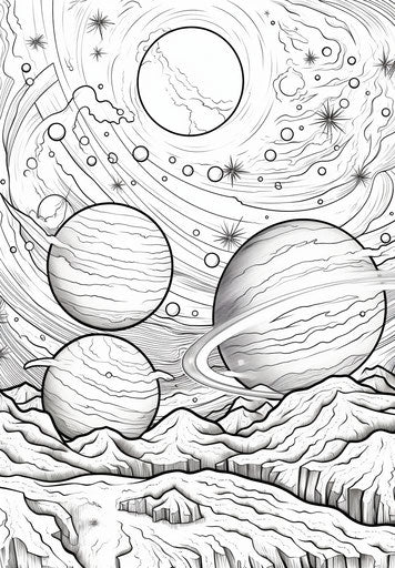 Kids can color all the planets around the spaceship coloring page