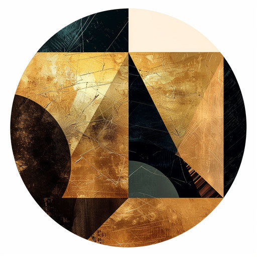 Contemporary round logo with geometric shapes and gold foil background