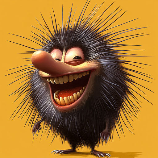 Humorous caricature of a porcupine with human characteristics