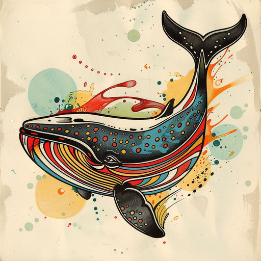 Retro tattoo sketch of a whale in a 1950s pop art style