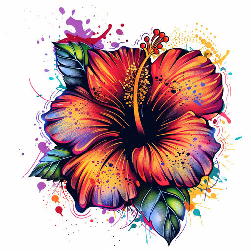 Pop art inspired hibiscus tattoo design with bold colors