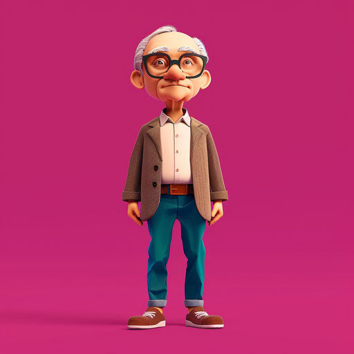 Cartoon Professor on Bright Pink Background