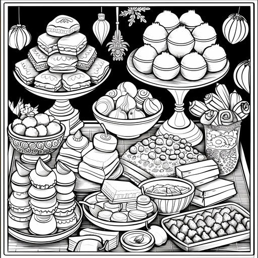 Diwali sweets and snacks in a cartoon style