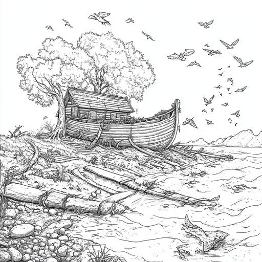 Noah's Ark with a serene and peaceful ambiance