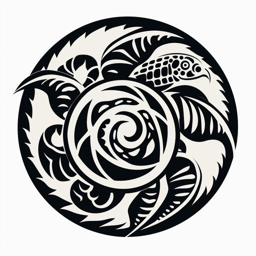 Turtle tattoo sticker with swirl in black-and-white circle
