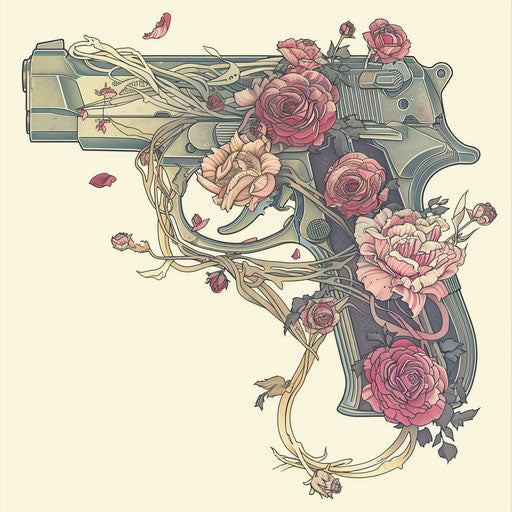 Elegant art nouveau pistol with flowers and vines
