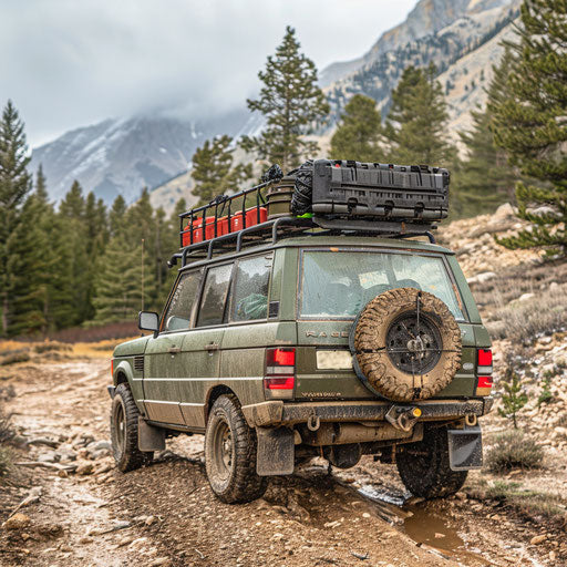 Vintage military off-road vehicle on rugged trail