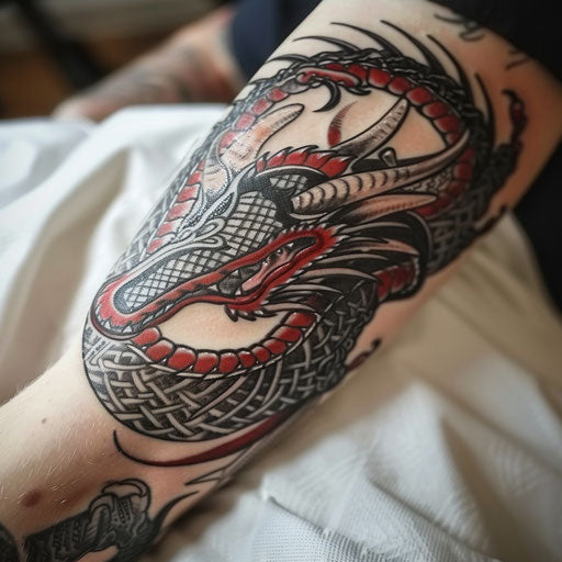 Intricate Norse dragon, traditional Scandinavian style