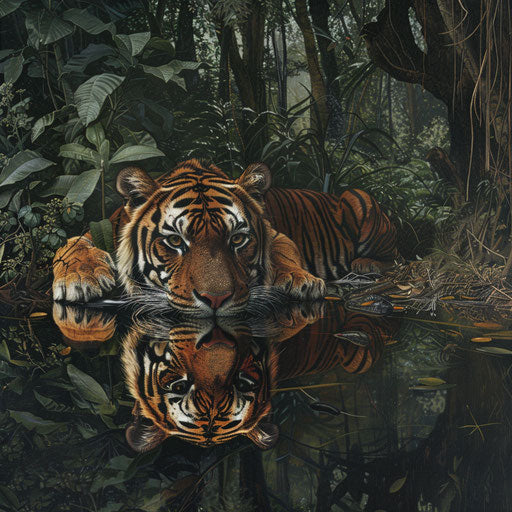 A Sumatran tiger's solitude by a forest stream