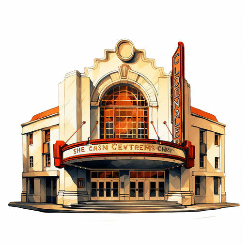 Movie theater in Chiaroscuro Art style on white background