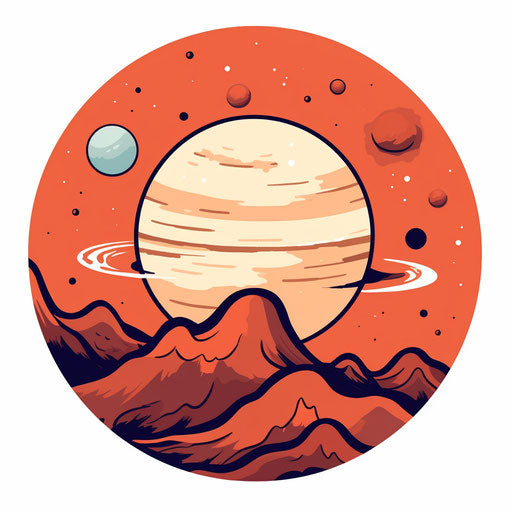 Minimalist style clipart of Mars, on white background