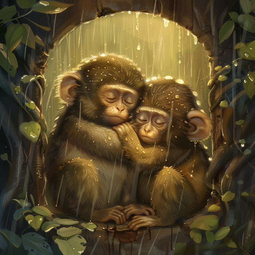 Heartwarming monkey cuddles in the rain