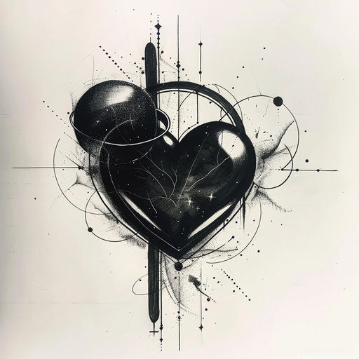 Black heart merging into abstract cosmic scene