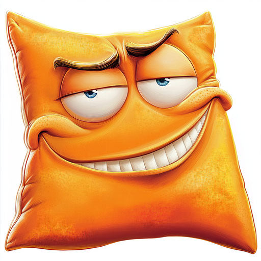 Humorous caricature of a pillow with human characteristics