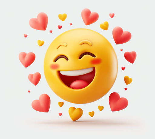 Happy cute emoji with hearts around clip art white background 29:26