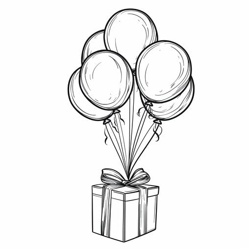 Balloon bunch tied to a gift box