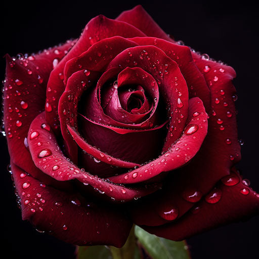 Water droplets on a red rose flower, dark pink and dark crimson style