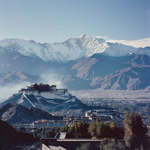 Potala Palace in Lhasa, Tibet with snowy mountains