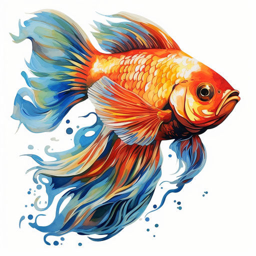 Fish clipart png in Oil painting style, on white background