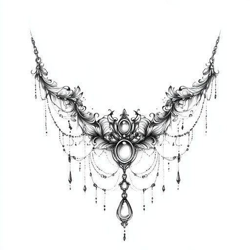 Sketch of back shoulder tattoo with delicate chain and pendant
