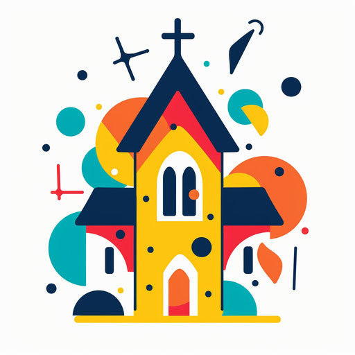 Playful church logo with bright colors and fun shapes