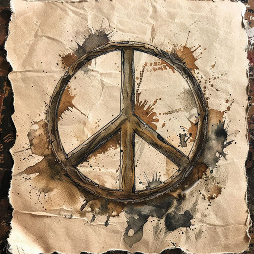 Rustic peace tattoo sketch with a hand-drawn peace sign in earthy tones and natural textures