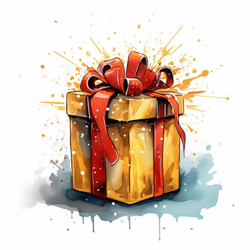 Christmas gift illustration in the style of Chiaroscuro Art, on white background