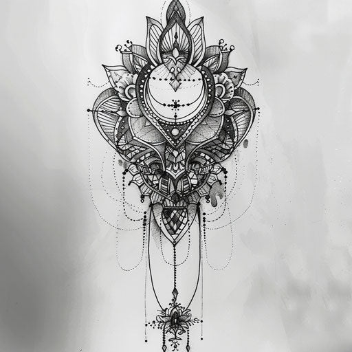 Create a geometric lace tattoo sketch with precise shapes