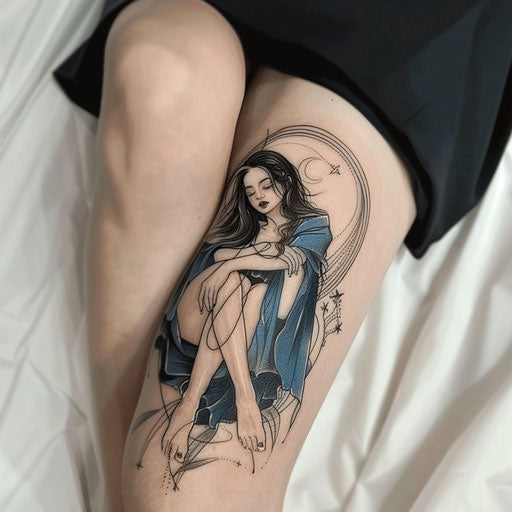 Enchanting neo-traditional tattoo of a moon goddess