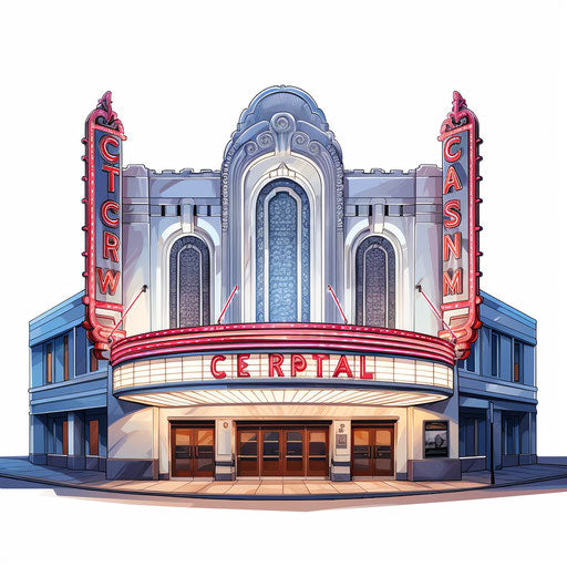 Movie theater in Chiaroscuro Art style on white background