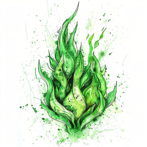 Eco-friendly fire tattoo, green flames symbolizing bioenergy