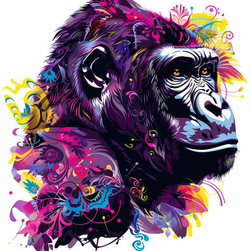 Vibrant pop art style gorilla tattoo illustration